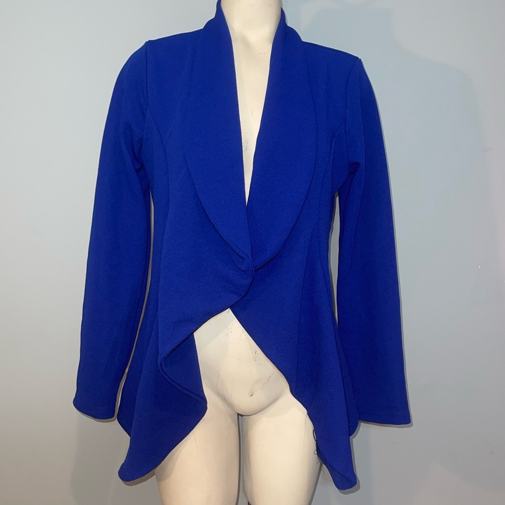 Doubleju vibrant blue open front suit jacket office blazer woman’s large NWT